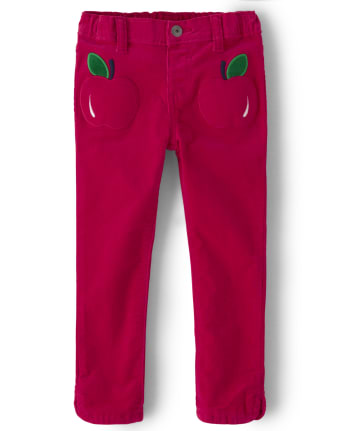 Girls Embroidered Corduroy Pants - Candy Apple