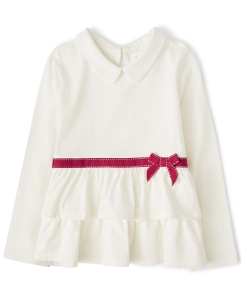 Girls Bow Tiered Top - Preppy Puppy