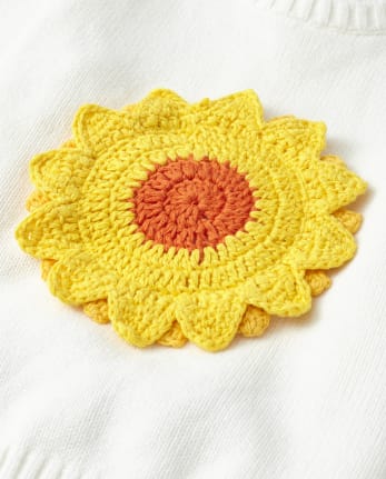 Girls Crochet Applique Sunflower Sweater - Harvest