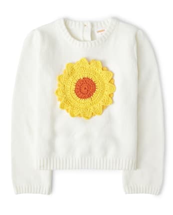 Girls Crochet Applique Sunflower Sweater - Harvest
