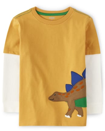 Boys Embroidered Stegosaurus 2 In 1 Top - Dino Roar
