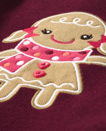 Girls Applique Gingerbread Sweater - Winter Wonderland