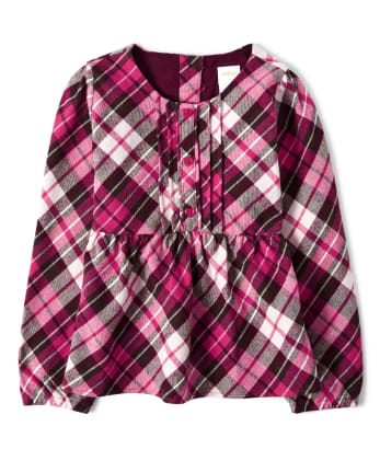 Girls Plaid Peasant Top - Winter Wonderland