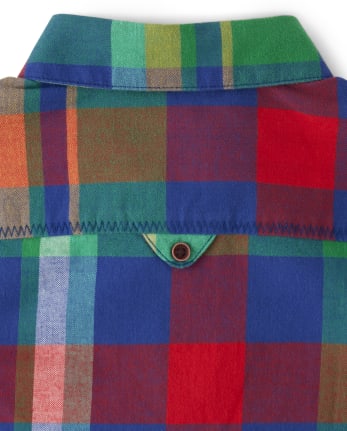 Chemise boutonnée à carreaux pour garçons - Dino Roar