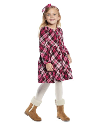 Girls Plaid Peasant Dress - Winter Wonderland