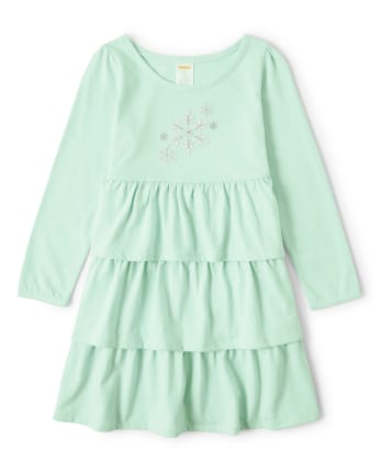 Vestido con capas de copo de nieve bordado para niñas - Princesa de nieve