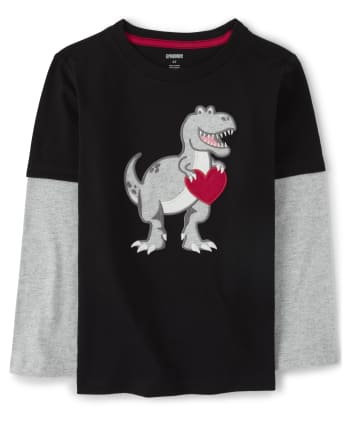 Boys Embroidered Dino 2 In 1 Top - Valentine Cutie