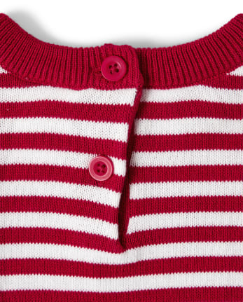 Girls Long Sleeve Embroidered Heart Striped Sweater Dress 