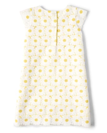 Girls Short Ruffle Sleeve Embroidered Daisy Lace Shift Dress - Garden ...