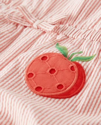 Pelele de seersucker bordado para niñas - Pretty Peach