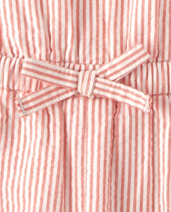 Pelele de seersucker bordado para niñas - Pretty Peach