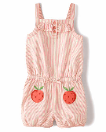 Pelele de seersucker bordado para niñas - Pretty Peach