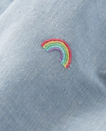 Girls Short Ruffle Sleeve Embroidered Rainbow Print Chambray Dress - Sunshine Time | Gymboree ...