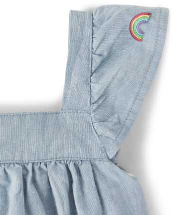 Girls Short Ruffle Sleeve Embroidered Rainbow Print Chambray Dress - Sunshine Time | Gymboree ...