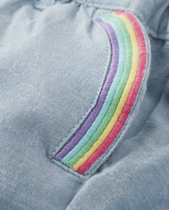 Girls Embroidered Rainbow Chambray Shorts - Sunshine Time