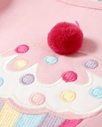 Top Cupcake Brodé Pom Pom Fille - Birthday Boutique