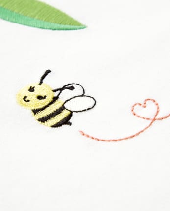 Girls Embroidered Bumble Bee Top - Pretty Peach