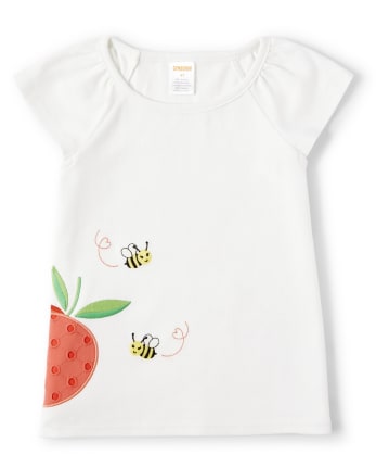 Girls Embroidered Bumble Bee Top - Pretty Peach