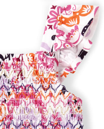 Girls Floral Smocked Dress - Summer Sunsets