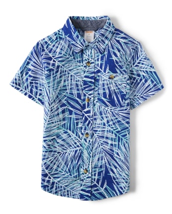 Boys Short Sleeve Palm Leaf Print Button Up Shirt - Island Getaway ...