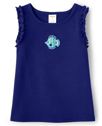 Camiseta sin mangas con volantes y peces para niñas - Island Getaway