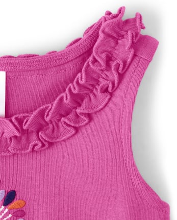 Girls Peacock Ruffle Tank Top - Summer Sunsets