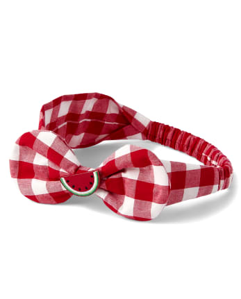 Girls Gingham Bow Headwrap - Sweet Watermelon