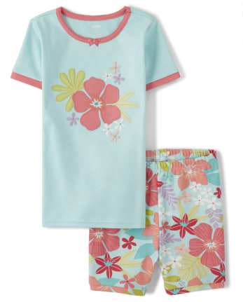 Pyjama 2 pièces en coton à fleurs tropicales pour filles - Gymmies