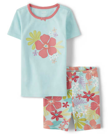 Pijama de 2 piezas de algodón con flores tropicales para niñas - Gymmies