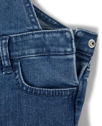 Girls Embroidered Space Denim Shortalls - Future Astronaut