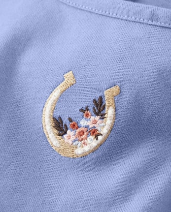 Girls Embroidered Horseshoe Dress - Western Skies