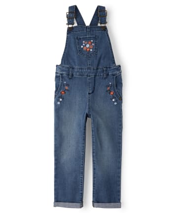 Girls Sleeveless Embroidered Floral Overalls - Western Skies | Gymboree ...