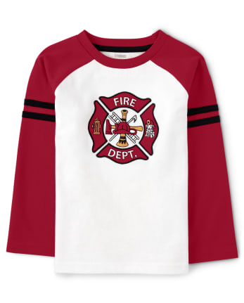 Boys Embroidered Raglan Top - Fire Chief