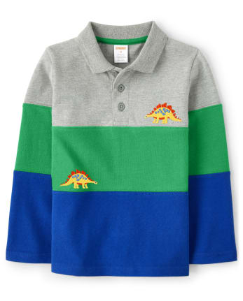 Boys Long Sleeve Embroidered Dino Colorblock Polo - Dino Dude | Gymboree