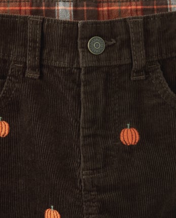 Boys Embroidered Pumpkin Print Corduroy Pants - Lil Pumpkin