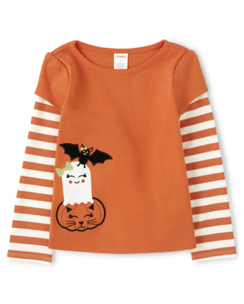 Top con capas bordadas de Halloween para niñas - Lil Pumpkin