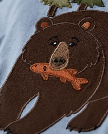 Boys Embroidered Bear Layered Top - Critter Campout