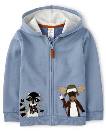 Boys Embroidered Zip Up Hoodie - Critter Campout