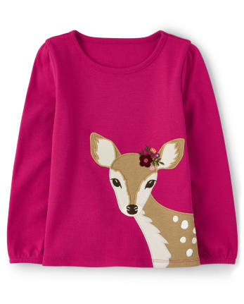 Girls Embroidered Deer Top - Tree House