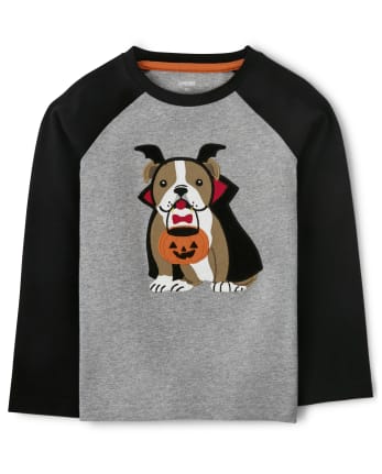 Camiseta raglán con perro bordado para niños - Lil Pumpkin