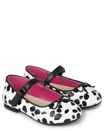 Girls Spotted Print Faux Leather Ballet Flats - Dalmatian Friends ...