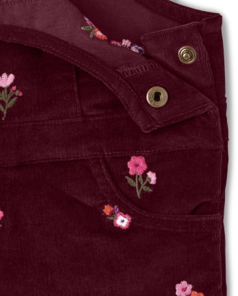 Girls Embroidered Floral Corduroy Overalls - Tree House