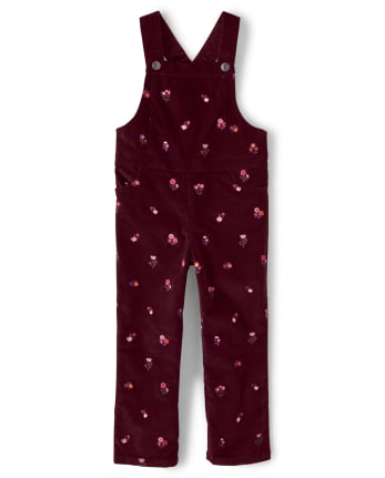 Girls Embroidered Floral Corduroy Overalls - Tree House