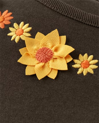 Girls Embroidered Sunflower Ruffle Top - Harvest