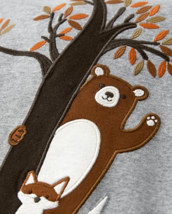 Camiseta raglán de oso bordado para niños - Cosecha