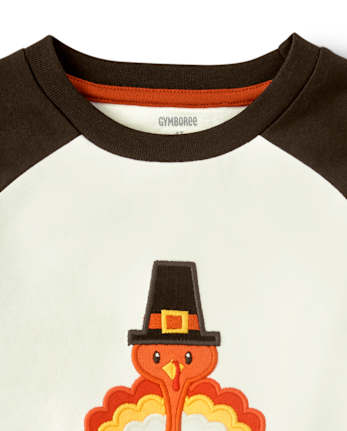 Boys Embroidered Turkey Raglan Top - Harvest