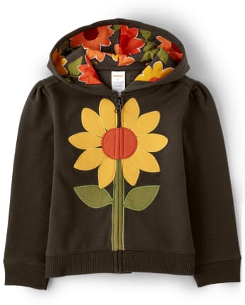 Girls Sunflower Zip Up Hoodie - Harvest