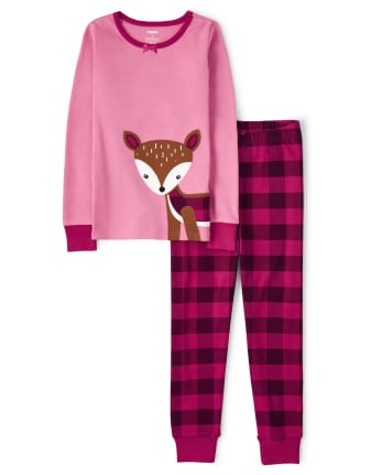 Pijama de 2 piezas de algodón con ciervos a cuadros para niñas - Gymmies