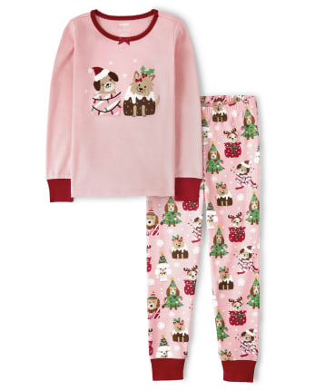 Pijama de algodón de 2 piezas para niñas Christmas Puppy - Gymmies