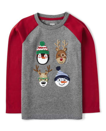 Camiseta raglán navideña bordada para niños - Ho Ho Ho